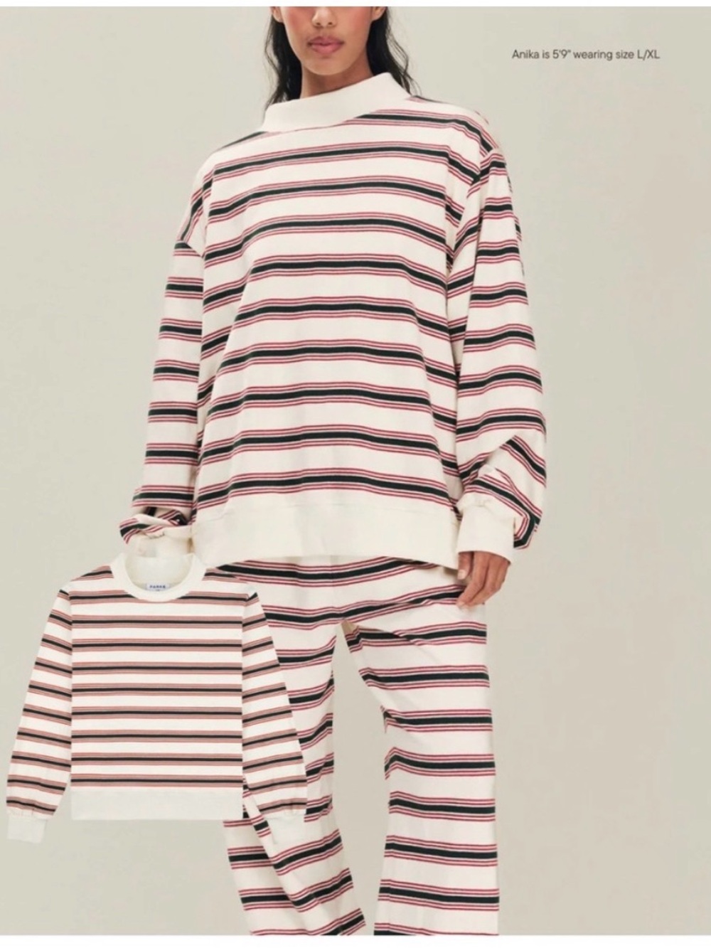 Parke Seasons Greeting Eggnog Stripe Mockneck size L/XL NWOT